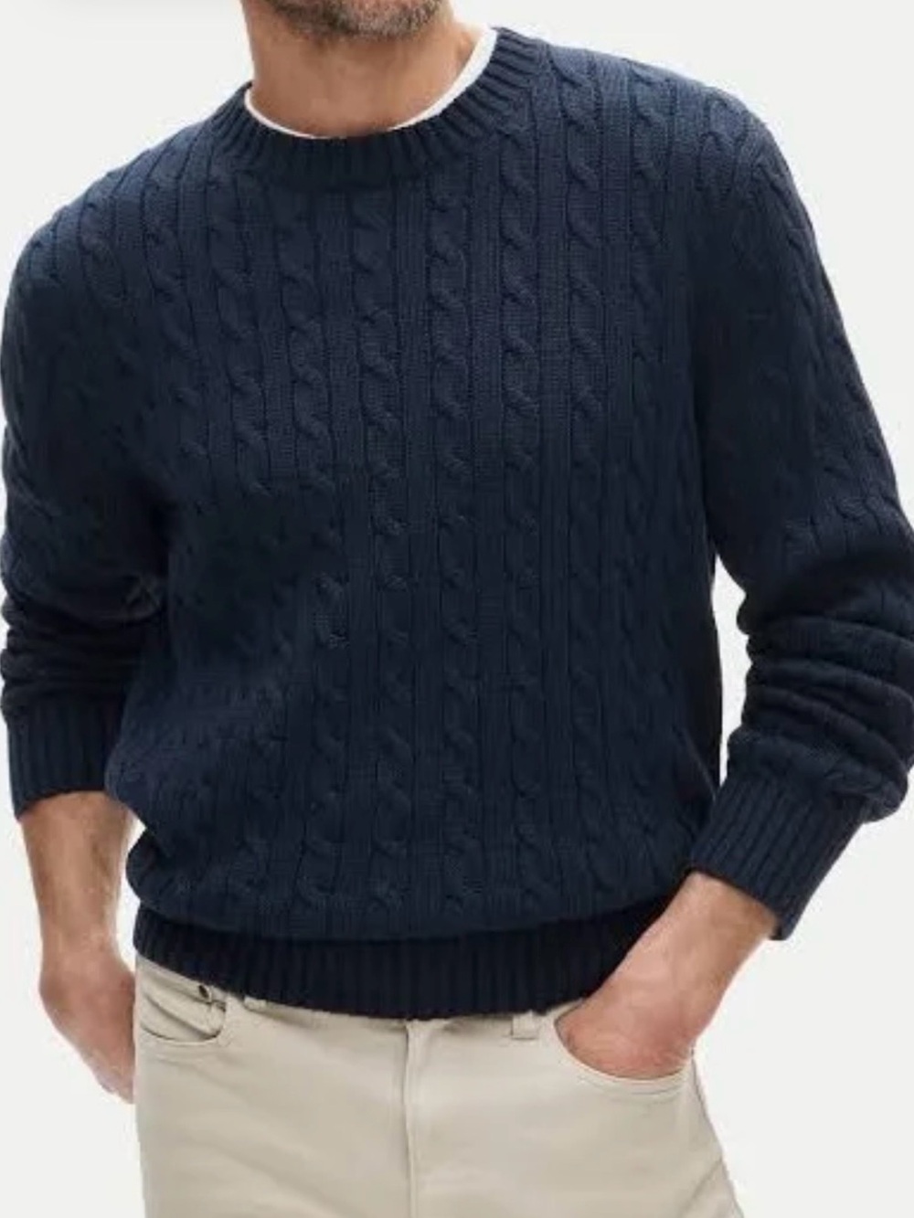 J.Crew Heritage Cotton Navy Cable Knit Classic Crewneck Sweater CO474